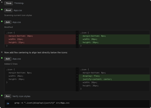 Proposed React Simulator with the same activity feed condensed into bordered one-verb summaries
