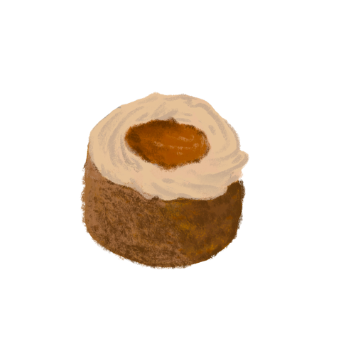 An illustrated frosted cupcake